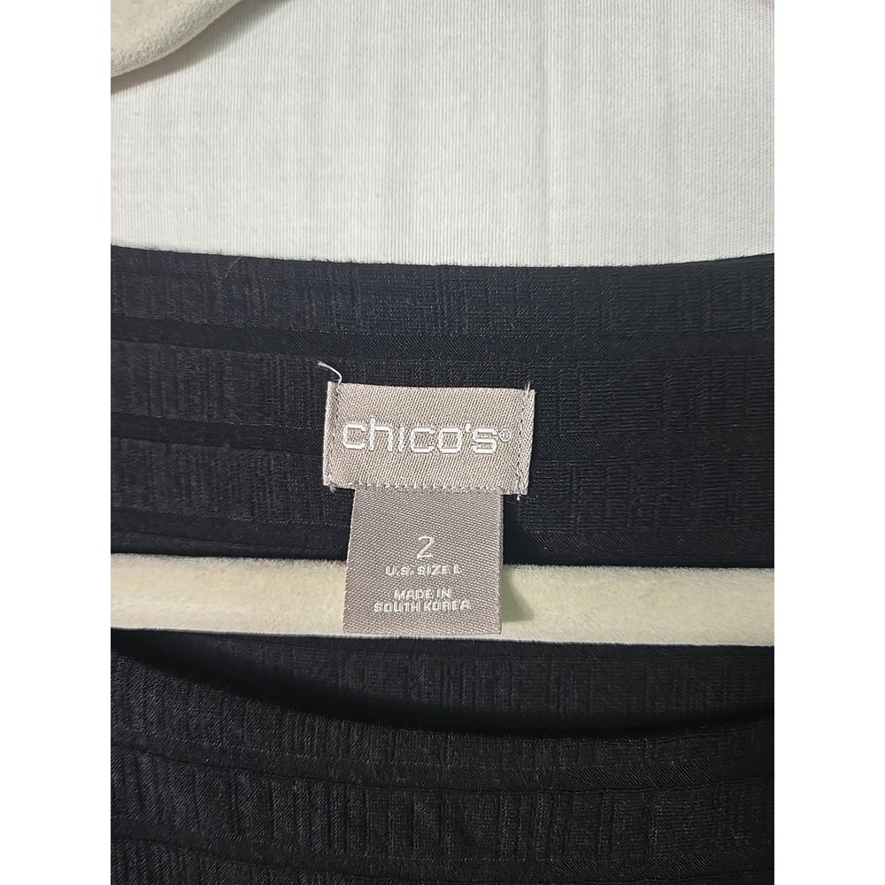 Chicos Tunic Top Women's Size 2 Large L Black Ribbed 3/4 Sleeves Rayon Spandex - Picture 2 of 7
